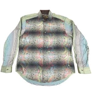Robert Graham Limited Edition Shirt Rainbow Paisley Stripes Size XL Flip Cuffs